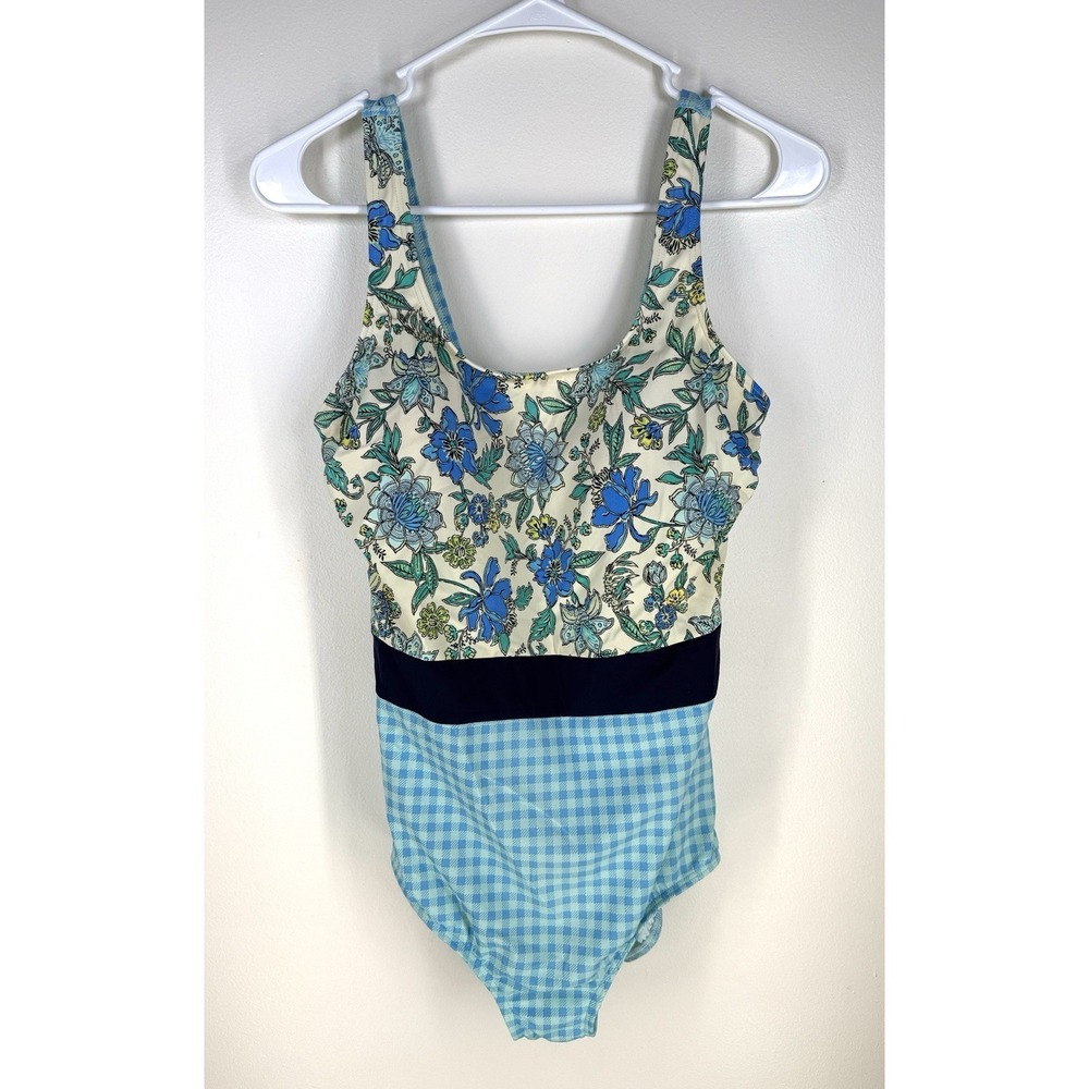 lands end one piece swimsuit Size 12 Light Padding Sewn In Floral Gingham Print